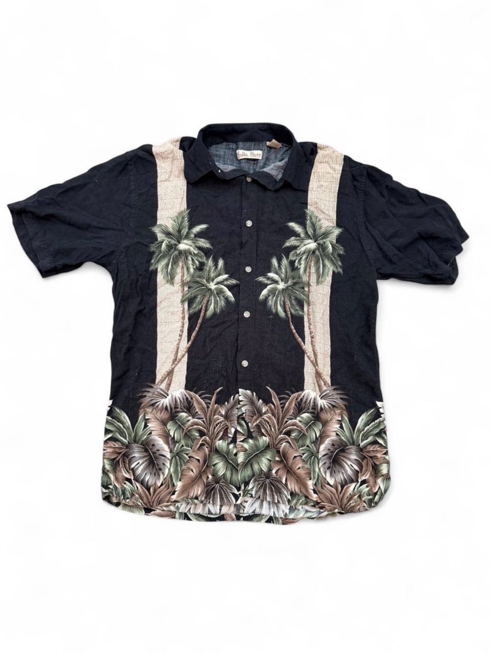 Black Tropical Palm Short-Sleeve Camp Shirt